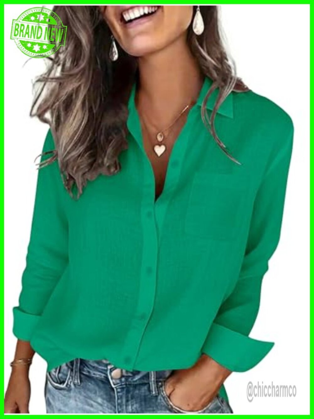 Womens Cotton Linen Button Down Shirt Long Sleeve Collared Blouse with Pocket